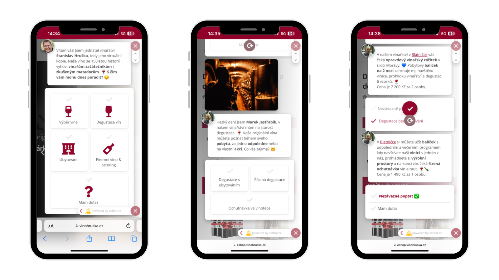 Ukázka chatbota pro vinařství na mobilních zařízeních - výběr vína, degustace, rezervace
