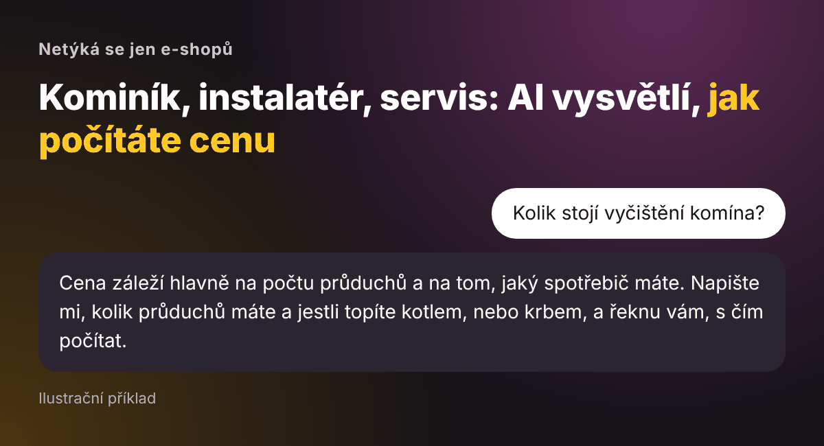 Otázka na cenu vyčištění komína a odpověď AI, která vysvětlí, na čem cena závisí, a doptá se na počet průduchů